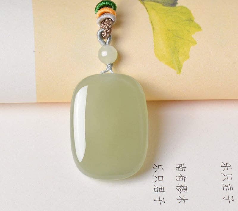 【Peace Amulet】 Natural Hetian Jade Pendant for Men and Women, Clear Water Color Jade Pendant Necklace - สร้อยคอ - หยก สีเขียว