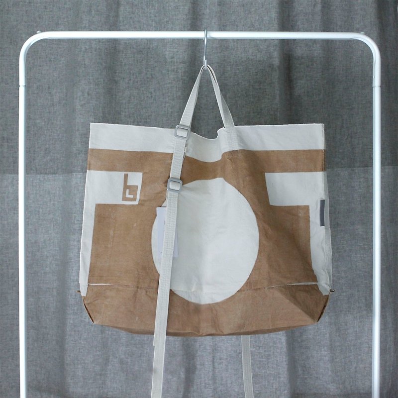 Brown background white TOTE font pattern canvas bag-T/BRF-001 - Handbags & Totes - Cotton & Hemp 