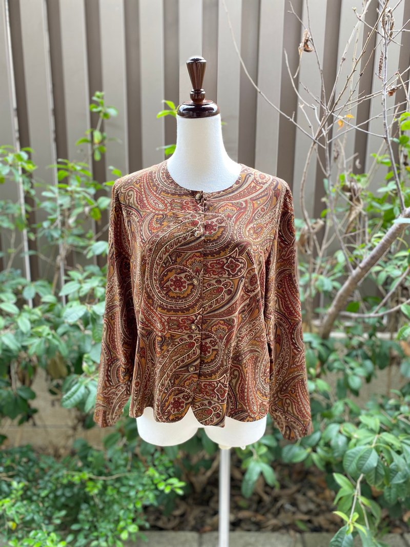 Antique Amoeba Long Sleeve Vintage Top - เสื้อผู้หญิง - เส้นใยสังเคราะห์ สีนำ้ตาล