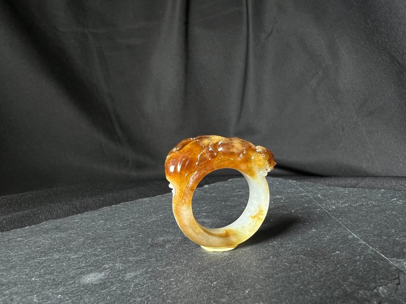 Lucky | Red Jadeite Luohan Fish Ring - General Rings - Jade Red