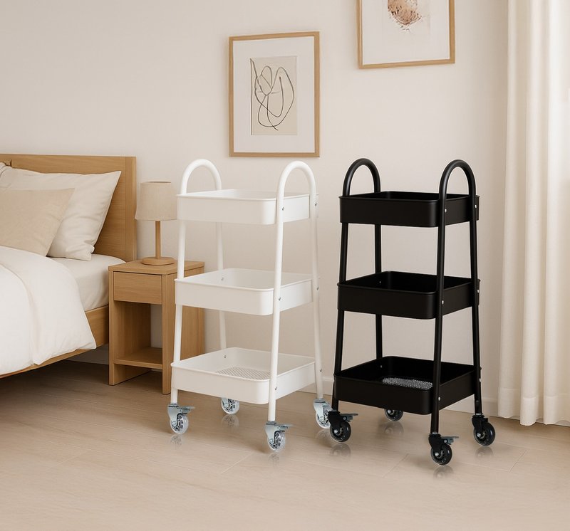 AXL 工業風 全鐵製 三層收納推車 附輪可移動層架 多功能收納架 - 層架/置物架/置物籃 - 其他金屬 黑色