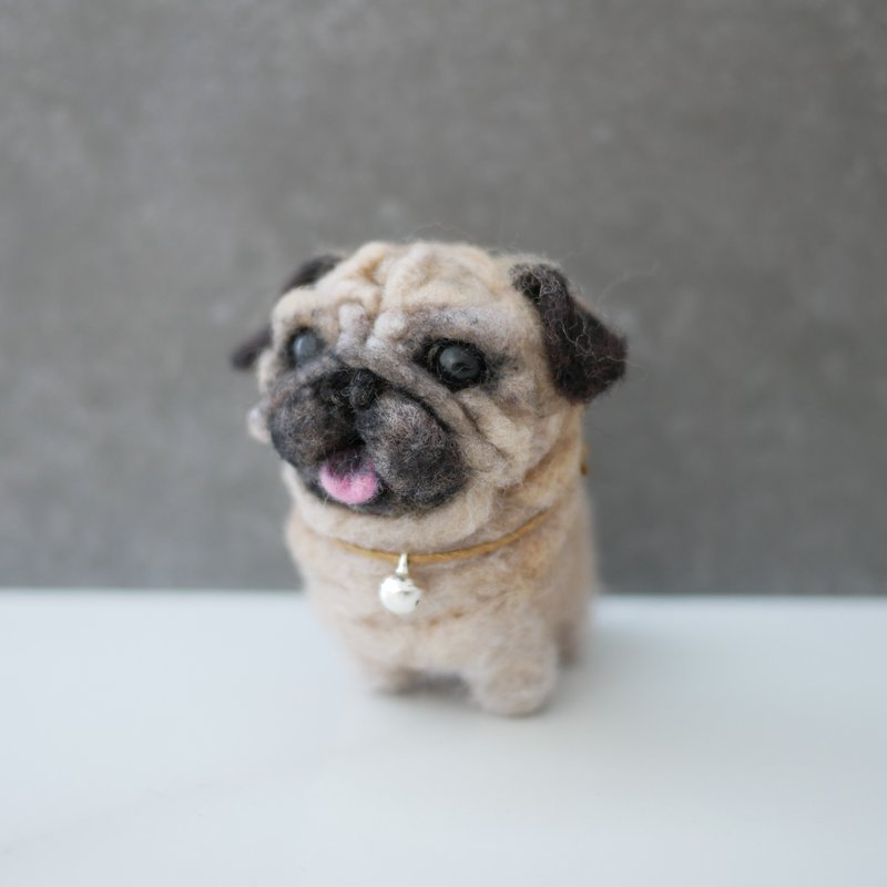 Pug Wool Felt Pet Customized Doll - ตุ๊กตา - ขนแกะ สีกากี