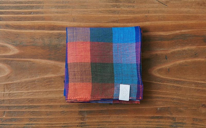 Lamy tinted dyed check handkerchief blue × orange - อื่นๆ - ผ้าฝ้าย/ผ้าลินิน สีน้ำเงิน