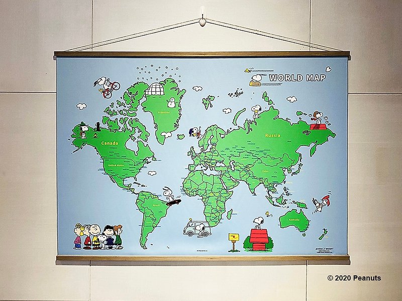 聚酯纖維 海報/掛畫/掛布 多色 - 史努比世界地圖