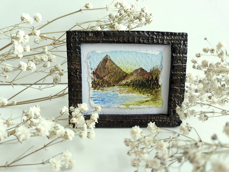 Tiny Original Watercolor Mountain Lake Painting*Collectible Handmade Painting