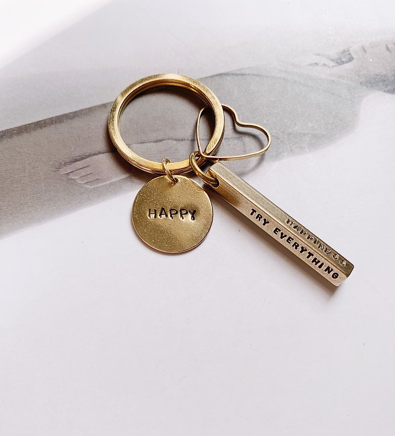 ou_er.acc_ - Thick strip L-round tag Bronze key ring custom hand lettering gift commemorative