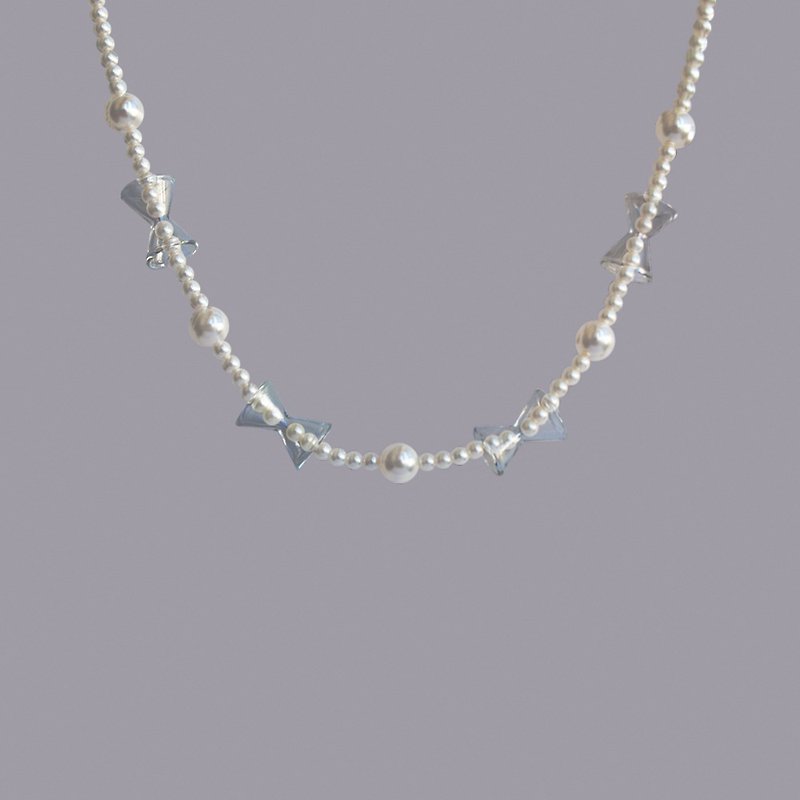 crystal pearl necklace - Necklaces - Other Materials 