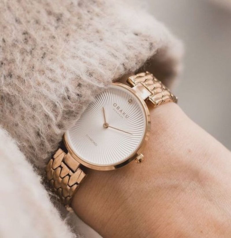 OBAKU 渦旋幾何經典腕錶-玫瑰金X白-V256LXVISV-33mm - 女錶 - 不鏽鋼 多色