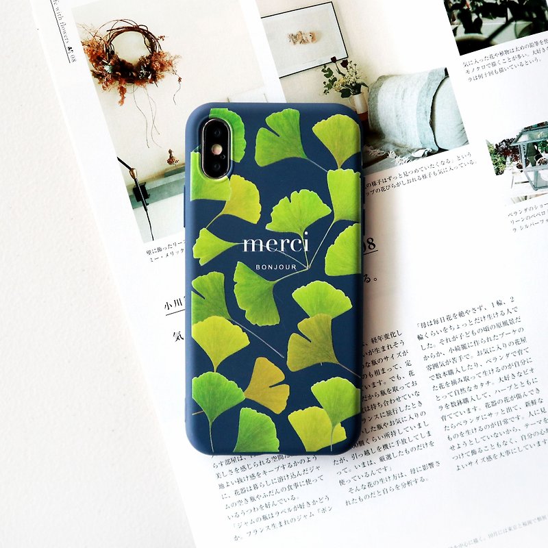 Ginkgo autumn leaves dark blue mobile phone case - Phone Cases - Silicone Blue