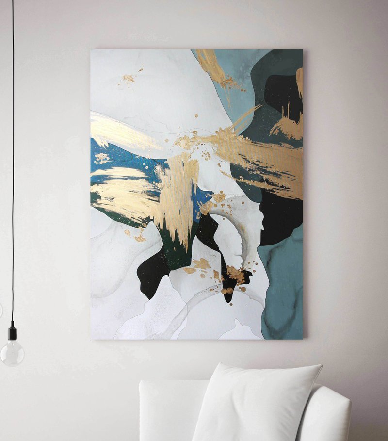 Abstract Green Painting | Green Painting Abstract | Green Gold Wall art | Plexus - 壁貼/牆壁裝飾 - 棉．麻 綠色