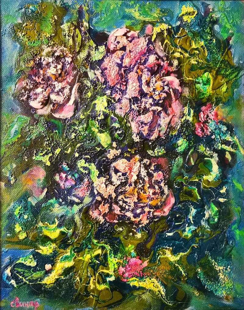 Flowers Peonies Painting Art Magic Abstract Oil Impasto Artist Svinar Oksana - 其他 - 其他材質 多色
