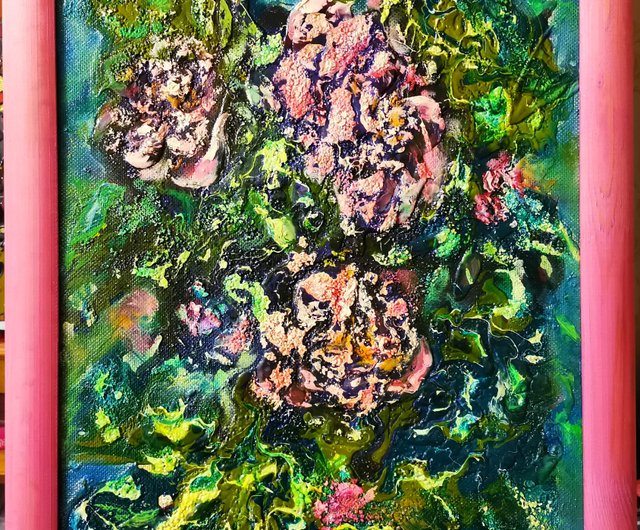 花牡丹絵画アートマジック抽象油インパストアーティストスヴィ