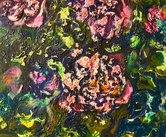 花牡丹絵画アートマジック抽象油インパストアーティストスヴィ