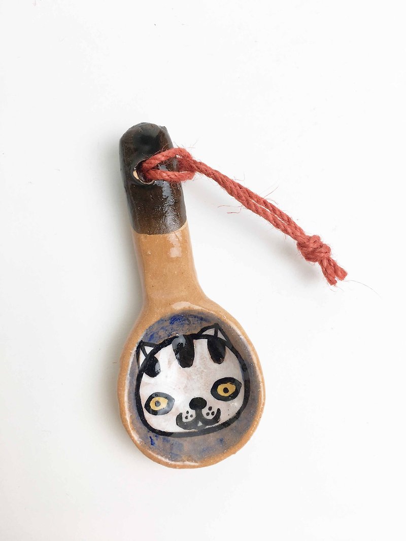 Nice Little Clay handmade small teaspoon _ smile cat 0902-04 - ช้อนส้อม - ดินเผา สีน้ำเงิน