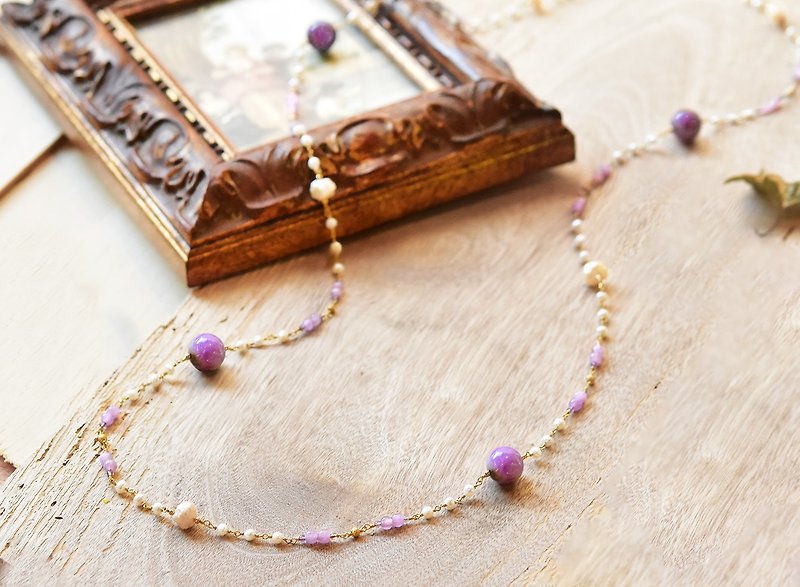 Natural Suju Lai Stone 14KGF Long Chain - Natural Pearl - Long Necklaces - Semi-Precious Stones Gold