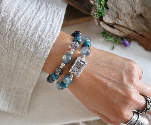 Mixed Crystal Beach Bracelet with Fish Karen Silver Beads