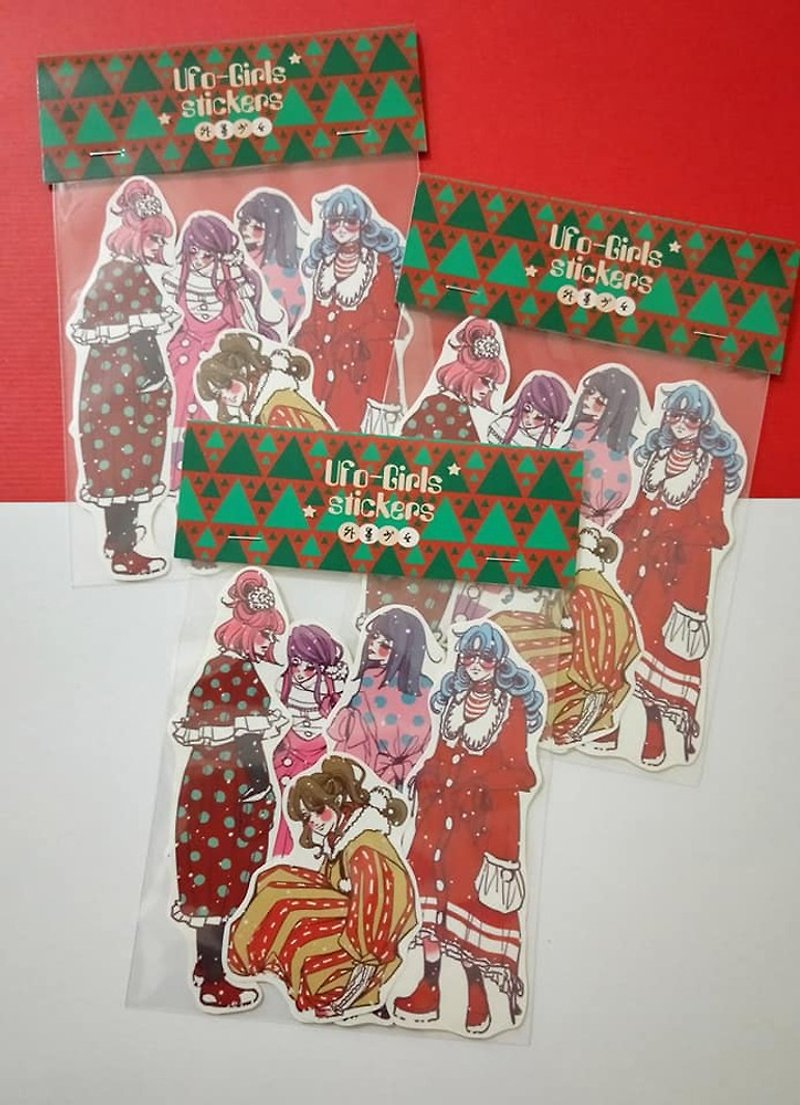 Red christmas girl sticker set - สติกเกอร์ - กระดาษ สีแดง