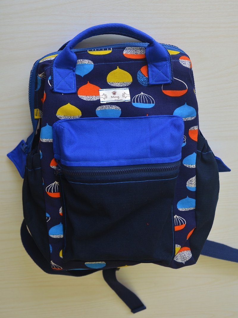 Small chestnut blue back pack (S) - กระเป๋าเป้สะพายหลัง - ผ้าฝ้าย/ผ้าลินิน สีน้ำเงิน