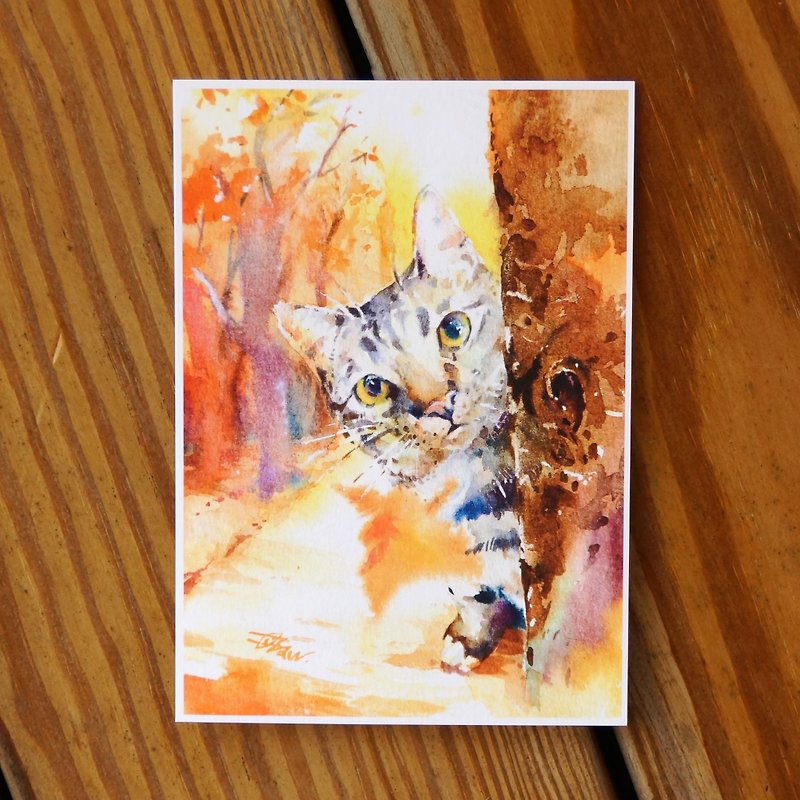 Water hairy child painting series Postcards <maple between a probe> - การ์ด/โปสการ์ด - กระดาษ สีส้ม