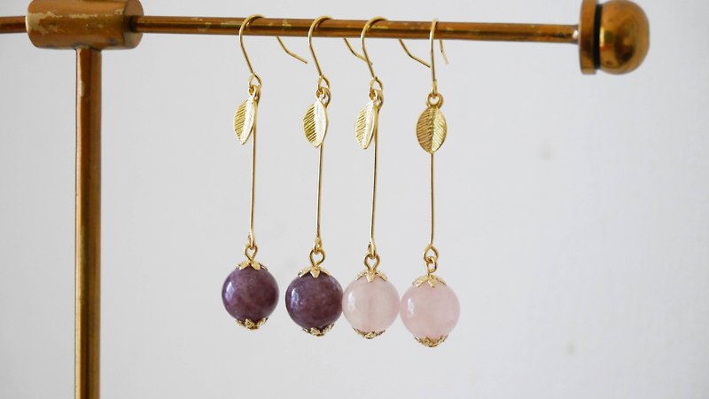 Golden Branch Lepidolite Lepidolite Earrings │ Changeable Clip-on Birthday Gift Purple Natural Stone - Earrings & Clip-ons - Gemstone Purple
