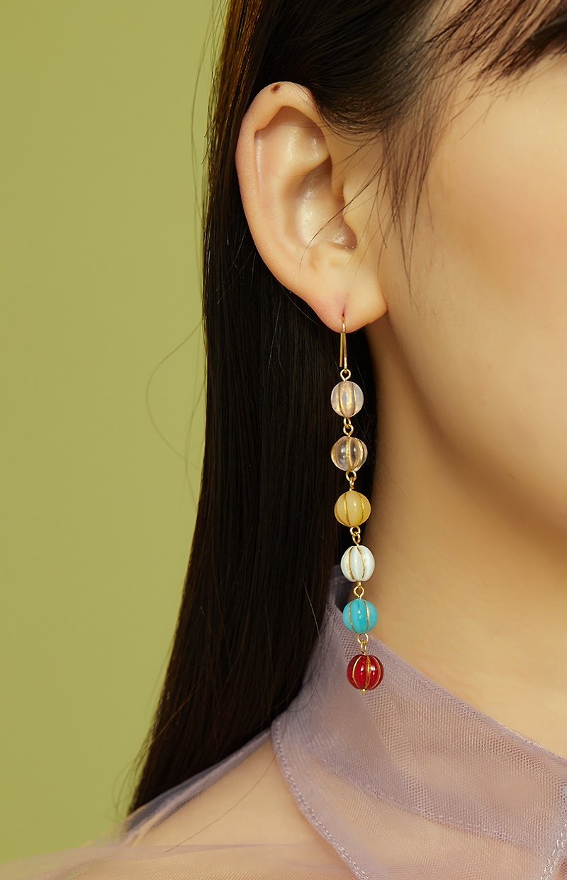 Bubble Pumpkin colorful pumpkin beads childlike ins girl long face-shaped earrings