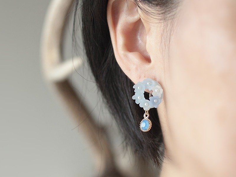 Lease earring / earring (blue) - ต่างหู - ดินเหนียว สีน้ำเงิน