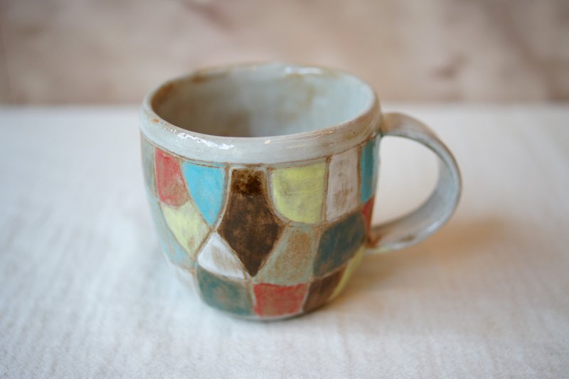 Hand-kneaded powder mosaic mug 150ml coffee cup tea cup ceramic cup water cup - Mugs - Pottery Multicolor