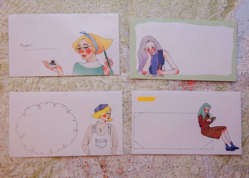 Stationary Girl Envelope (Four Designs) - ซองจดหมาย - กระดาษ หลากหลายสี
