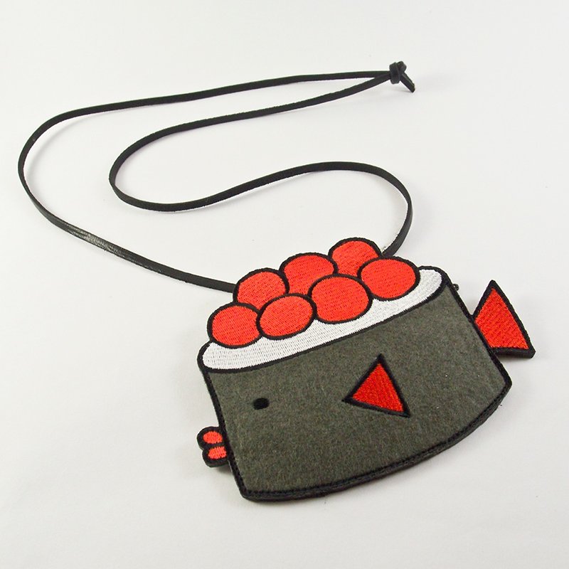 Card Holder / Sushi Fish - ที่ใส่บัตรคล้องคอ - งานปัก สีดำ