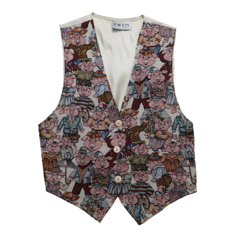 90s American made piglet embroidered tapestry vest - เสื้อกั๊กผู้หญิง - วัสดุอื่นๆ 