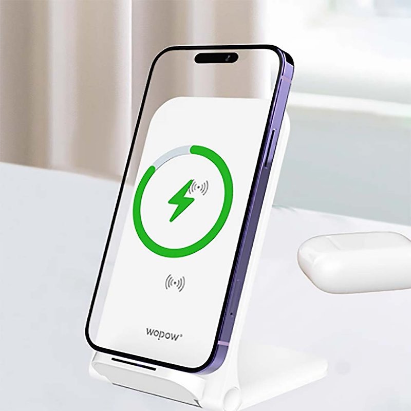 [Free Shipping] Wopow Magnetic Wireless Charger HW17 Ultra-Thin Fast Charging Folding Compact Stand - ที่ชาร์จ - วัสดุอื่นๆ ขาว