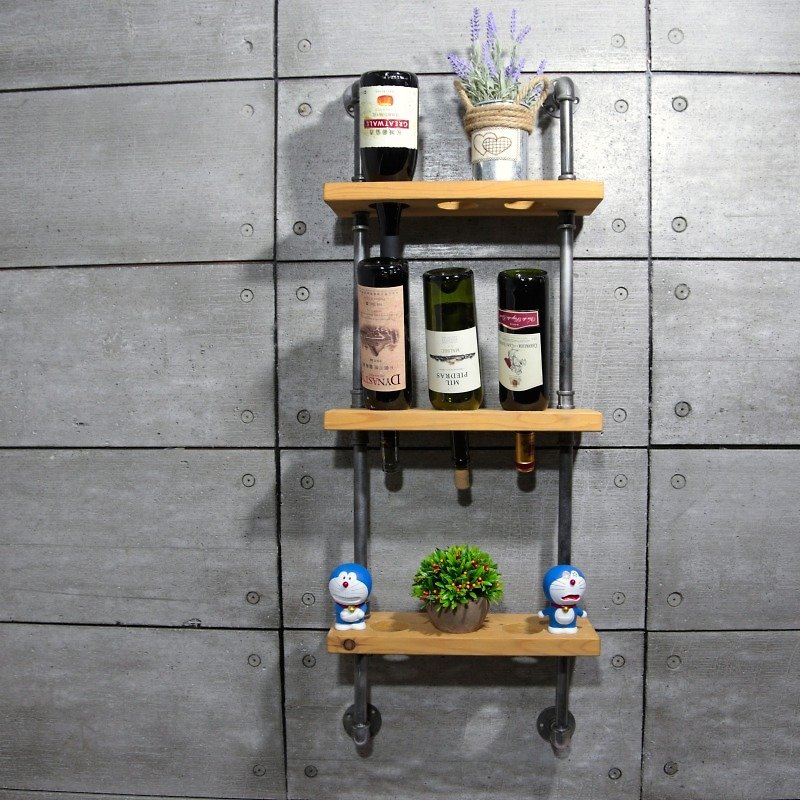 【Artisan workshop】 American village retro water pipe shelves three red wine rack - Storage - Wood 
