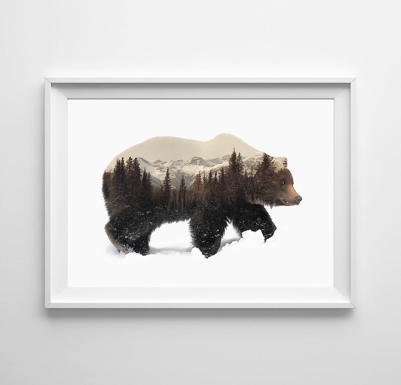 Bear in winter 可客製化 掛畫 海報 - 壁貼/牆壁裝飾 - 紙 白色