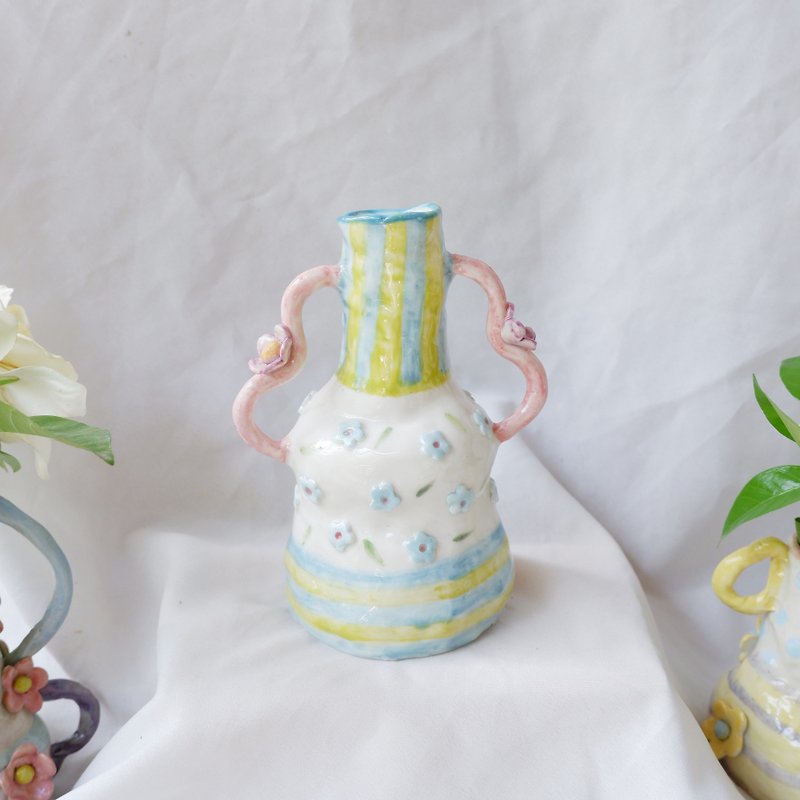 陶器 マグカップ ブルー - 手作りの花瓶3 |青い花|セラミック手作り