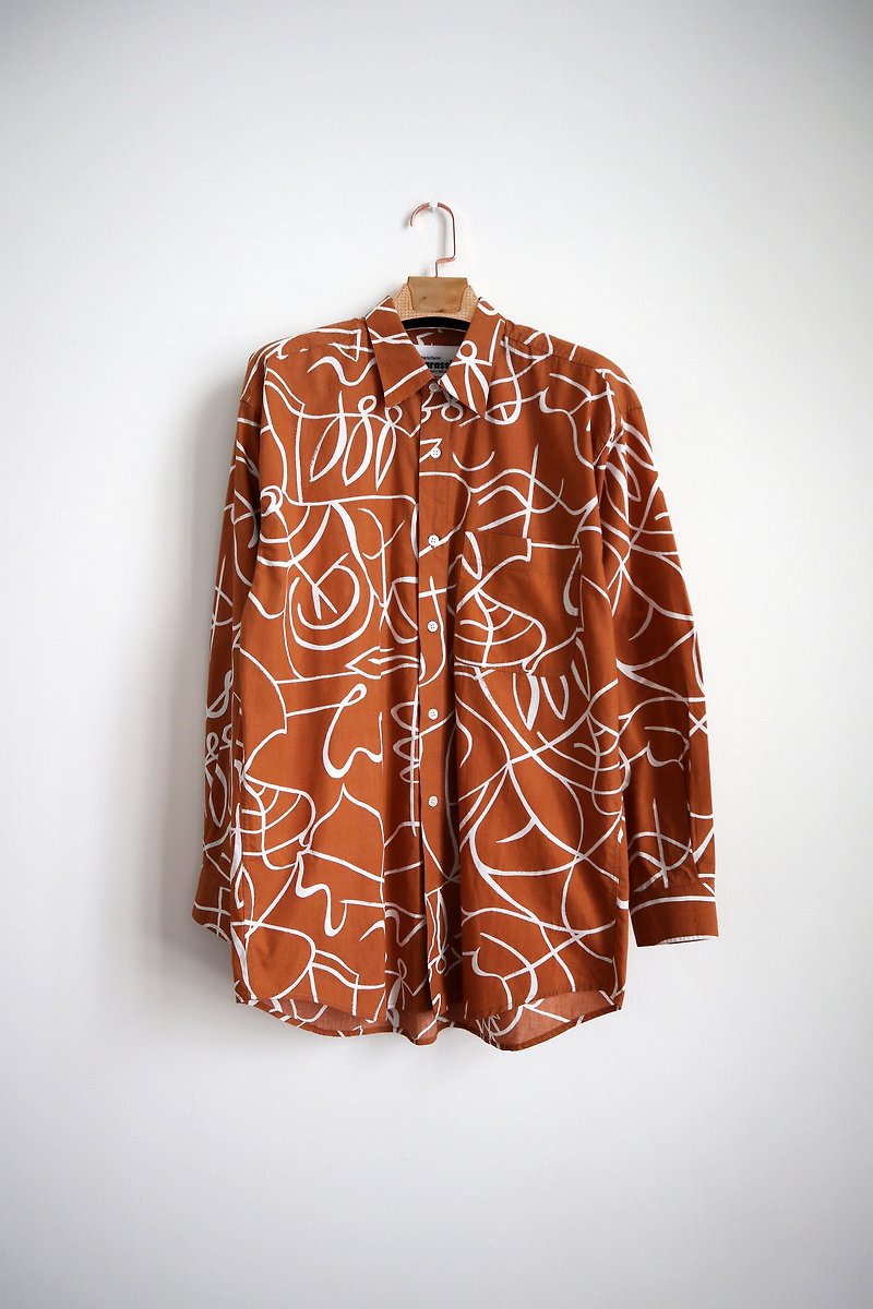 Pumpkin Vintage. Ancient printed shirt - เสื้อเชิ้ตผู้ชาย - ผ้าฝ้าย/ผ้าลินิน 