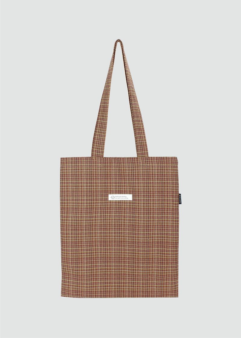 Check Thick Shoulder Tote Bag-Red Brown