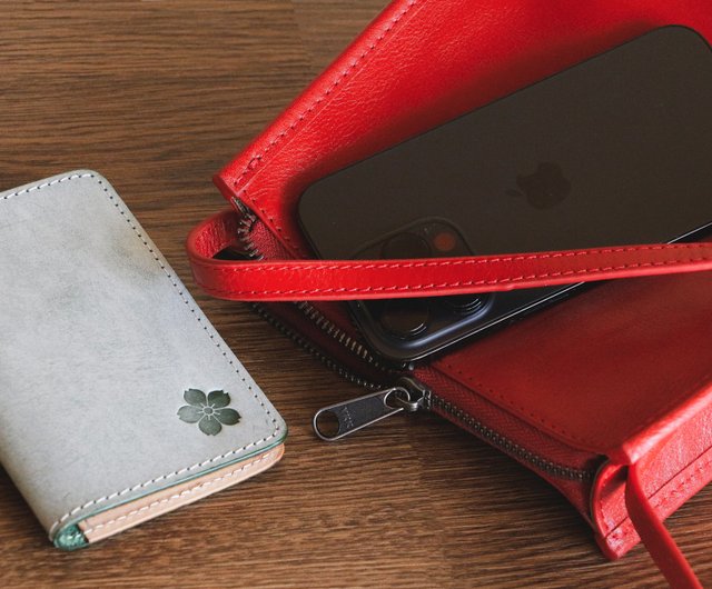 Cute-Colored Genuine Cowhide Shoulder/Crossbody Pouch Bag - Red