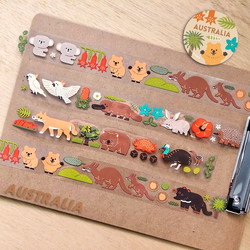 Furry Zoo PET Tape Australian Animals Encyclopedia Australia - Washi Tape - Plastic Multicolor