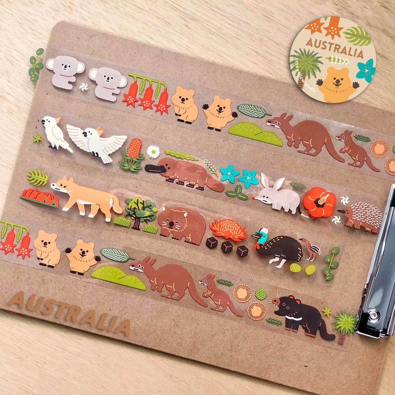 Furry Zoo PET Tape Australian Animals Encyclopedia Australia - มาสกิ้งเทป - พลาสติก หลากหลายสี