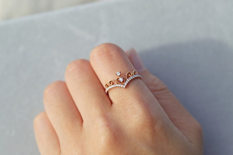 18K公主皇冠鑽石戒指 - 戒指 - 鑽石 銀色