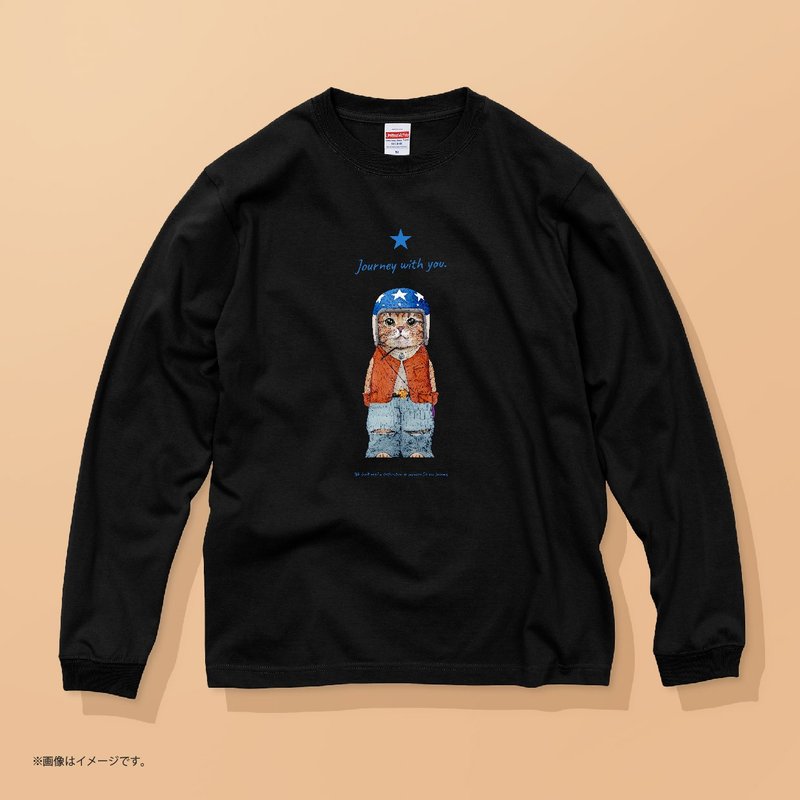 Journey with you American cat  /安心のクオリティ/定番長袖コットンTシャツ - 女 T 恤 - 棉．麻 白色