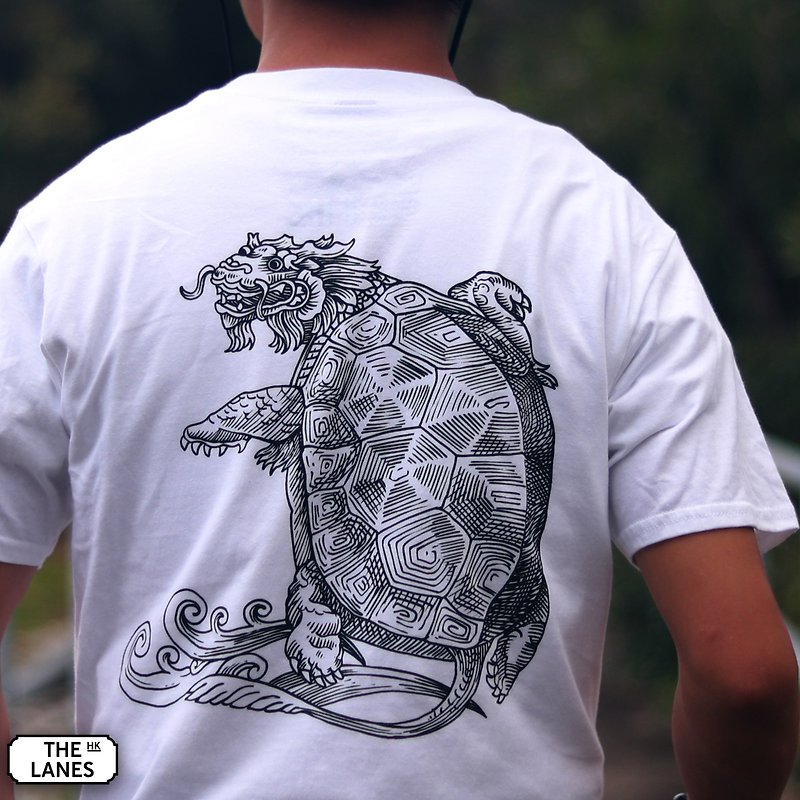 Hong Kong auspicious turtle pure cotton tee shirt - เสื้อยืดผู้ชาย - ผ้าฝ้าย/ผ้าลินิน ขาว