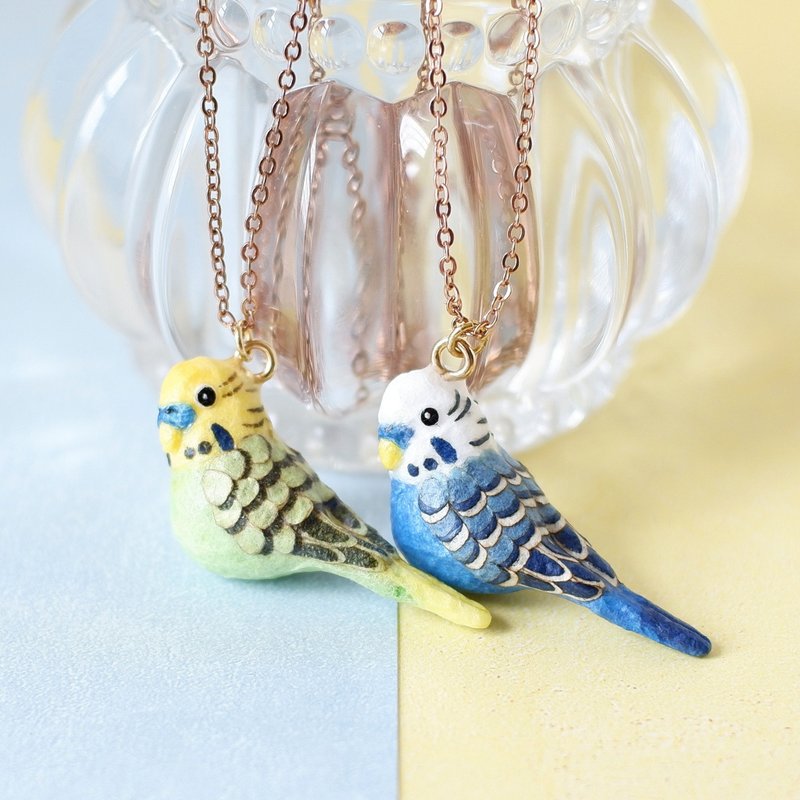 Washi paper accessory necklace Budgerigar Parakeet Bird pet - สร้อยคอ - วัสดุอื่นๆ สีน้ำเงิน