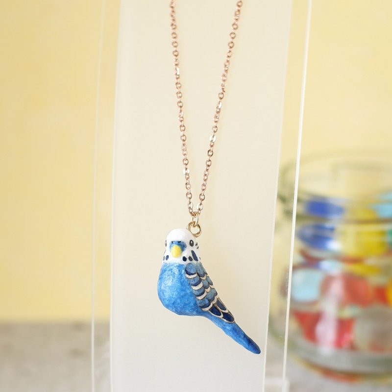 和紙アクセサリー　ネックレス　セキセイインコ　ブルー系　インコ　鳥　飼い鳥 - 項鍊 - 其他材質 藍色