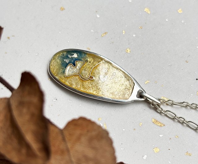 黄金の秋 - エナメル絵画ネックレス / スターリングシルバー イチョウ