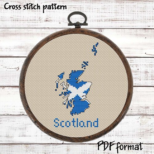 ModernXStitchArt Scotland Map Cross Stitch pattern modern, Scottish Flag Xstitch PDF