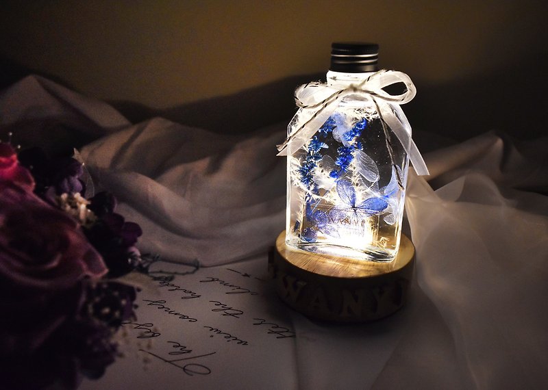 Dark floating flower night light/can be engraved/dried flower/everlasting flower/birthday - Dried Flowers & Bouquets - Plants & Flowers Gray