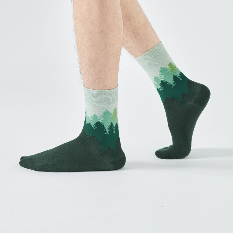 Dense layers/green (F)-MIT design mid-calf socks - Socks - Cotton & Hemp Green