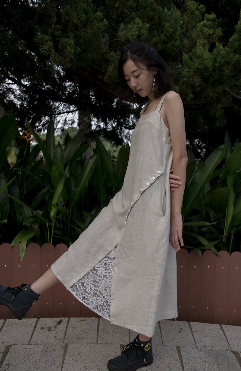 SS2009 Pre-order item Linen lace slip dress (Linen original) - ชุดเดรส - ลินิน 
