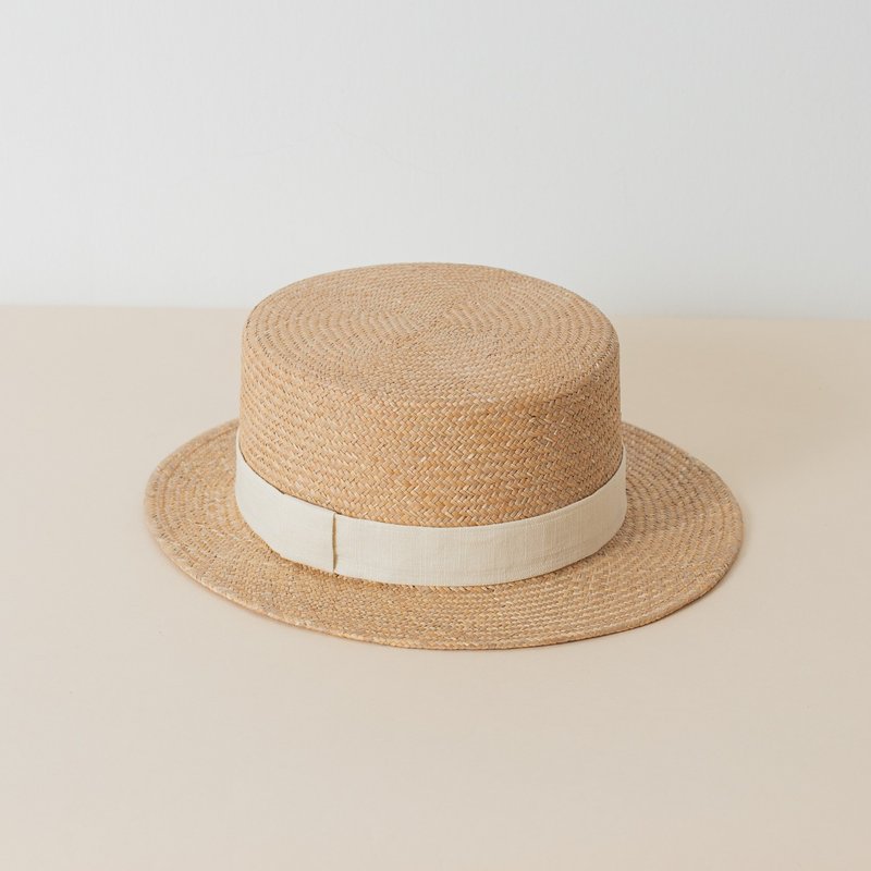 Short-brim boatman hat/rush weave/adjustable hat girth/classic style/medium braid style - หมวก - พืช/ดอกไม้ 